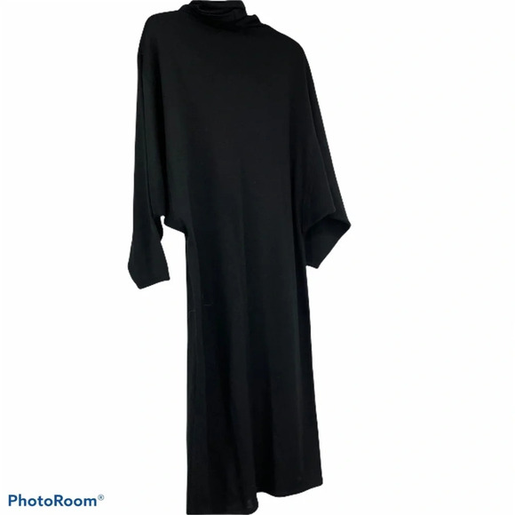 Vintage black sweater dress with batwing dolman sleeves and cowel neck M - Picture 3 of 5